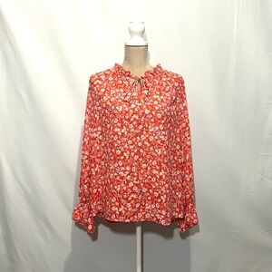 Violet + Claire Orange Floral Bohemian Blouse - Women's Size L - Ruffles!